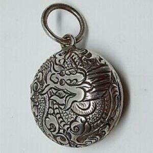 RARE Silpada Etched Dragon Sterling Silver Locket Pendant